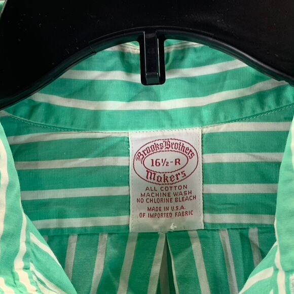 BROOKS BROTHERS Men's Green Striped Regular-Fit Button-Up Shirt SZ 16.5 - Picture 10 of 11